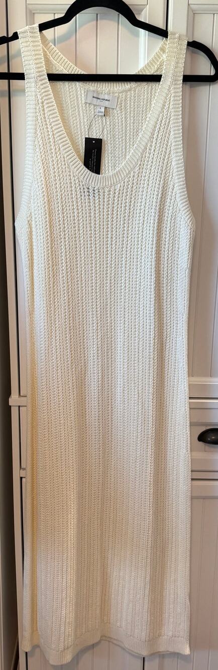 Banana Republic Crochet Midi Sweater Dress Ivory SZ L NWT